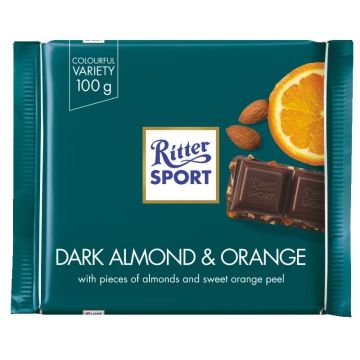 ריטר שוקולד מריר עם שקדים וקליפות תפוז